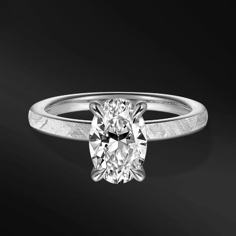 women's engagement rings with diamond halos-Meteorite Heartbeat - Ring for Women | Muonionalusta Meteorite Engagement Ring | 2 ct Certified Moissanite