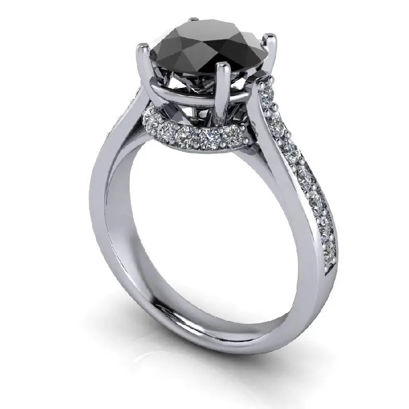 women's princess cut engagement rings-Black Diamond Engagement Ring 2.95 ctw