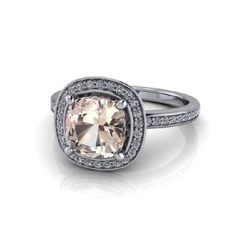 women's halo engagement rings-1.60 ctw Cushion Cut Morganite Engagement Ring