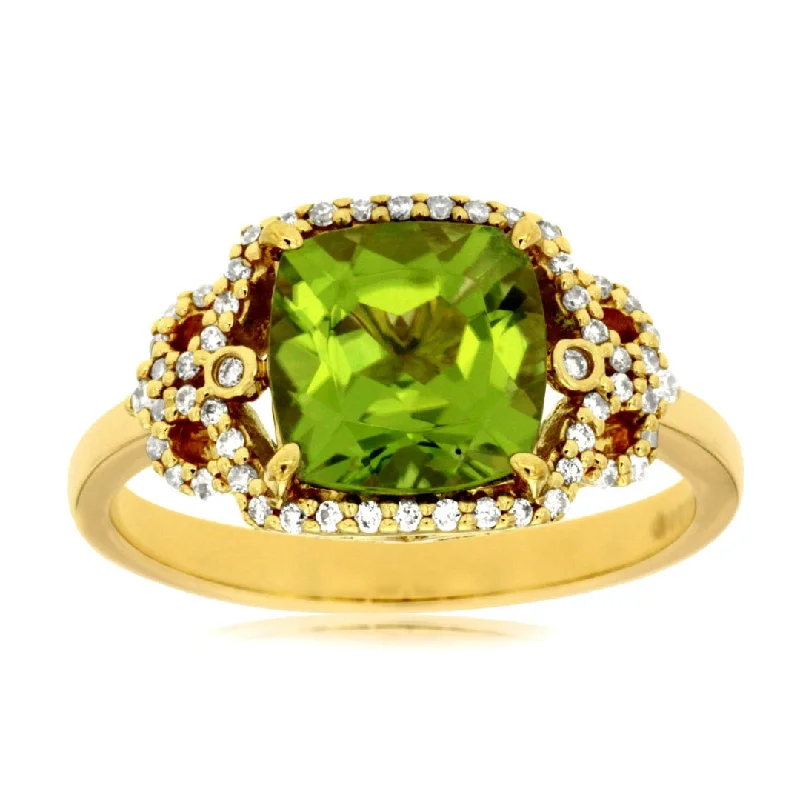 women's engagement rings with large diamonds-14K Yellow Gold Peridot Diamond Ring