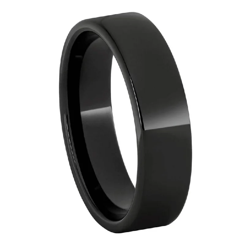 women's birthstone rings for women-6mm Flat Profile Black Ceramic Ring