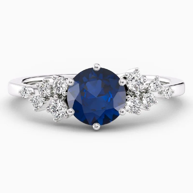 women's custom halo engagement rings-1.40 Carat Round Shape Snowdrift Blue Sapphire Engagement Ring