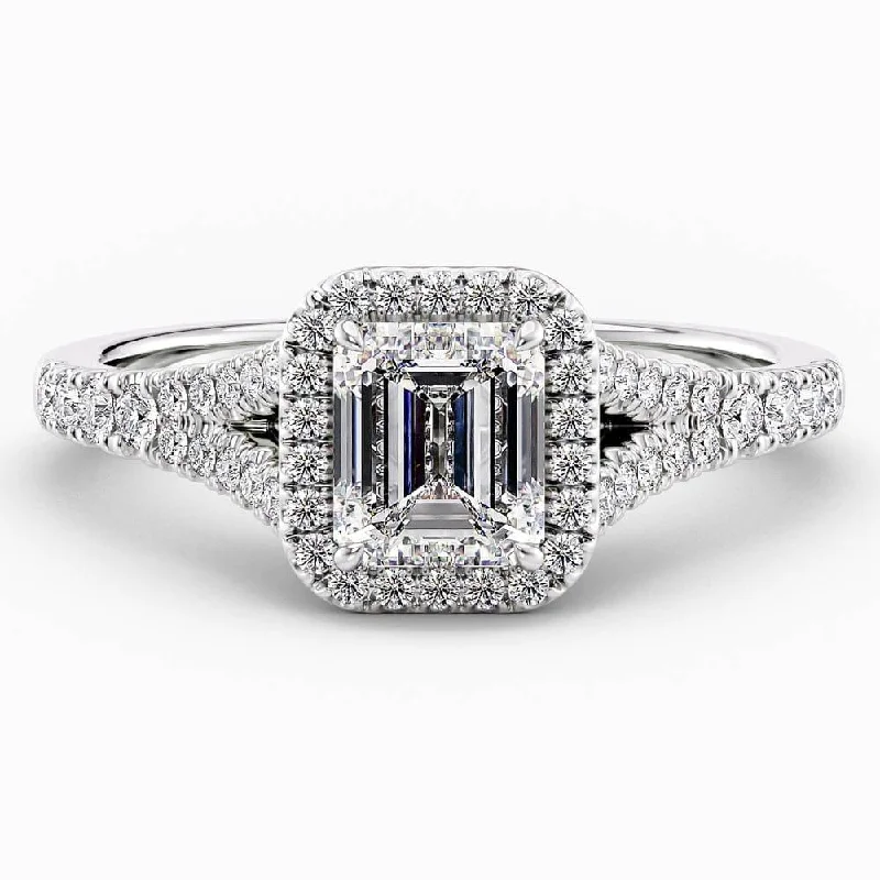 women's engagement rings with large diamonds-1.40 Carat Emerald Cut Halo Natural Diamond Engagement Ring GIA Certified