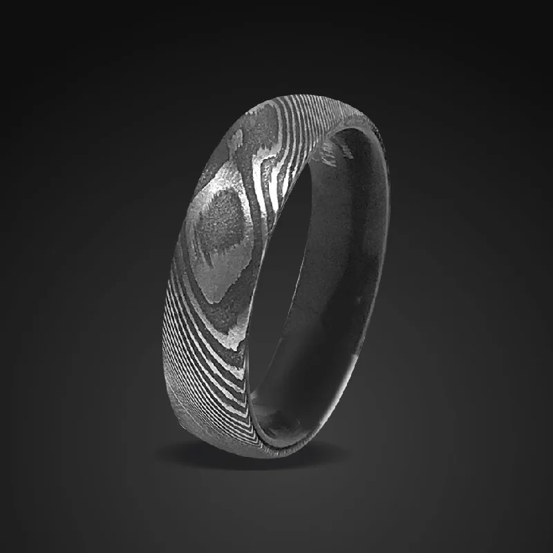 women's three-stone engagement rings-Black Damascus steel Ring for Men | Mokume Gane Wedding Band for Men | 6mm