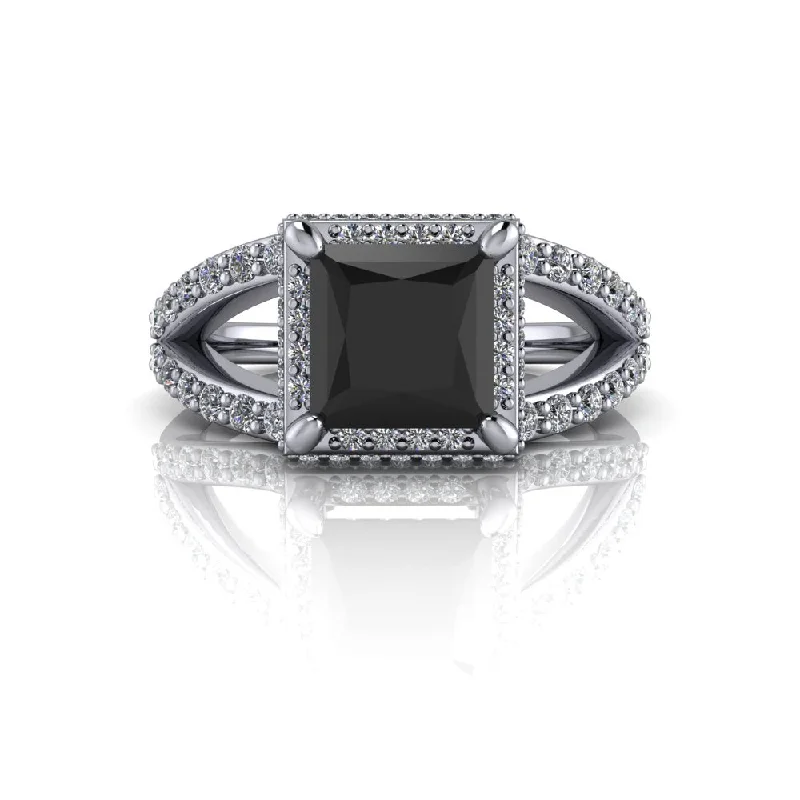 women's emerald cut engagement rings-Princess Cut Black Diamond Engagement Ring