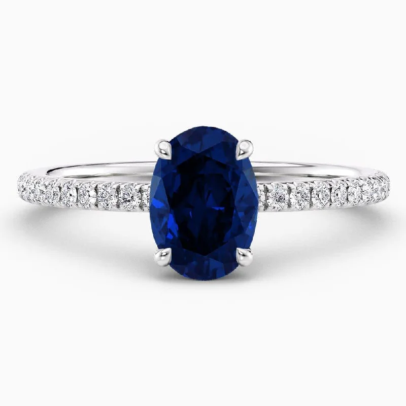 women's engagement rings with natural diamonds-1.80 Carat Oval Shape Hidden Halo Blue Sapphire Engagement Ring