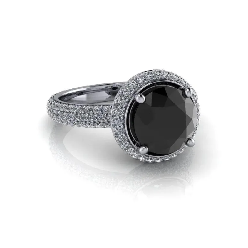 women's affordable engagement rings-2.00 ctw Black Diamond Pave Halo Engagement Ring