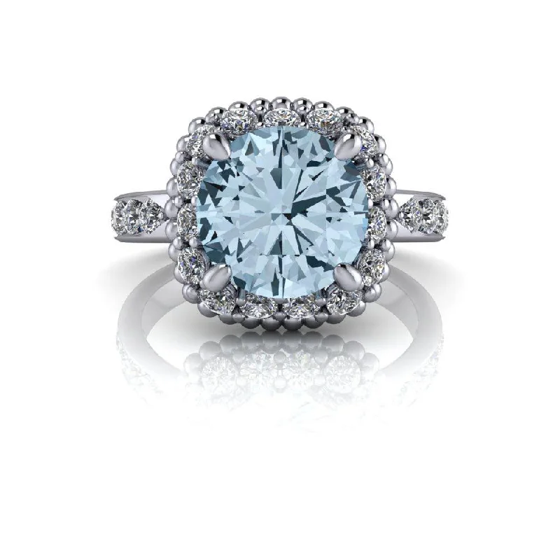 women's diamond solitaire rings-3.30 CTW Aquamarine & Diamond Halo Engagement Ring