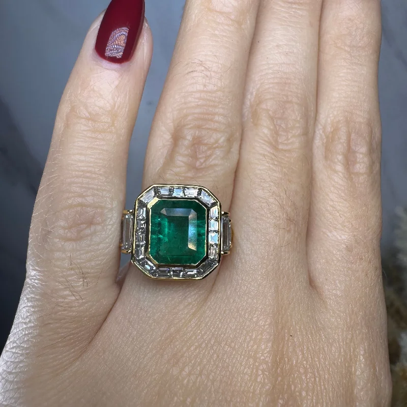 women's simple engagement rings-"Enchanted" Emerald Cut 5 Carat Halo Engagement Ring