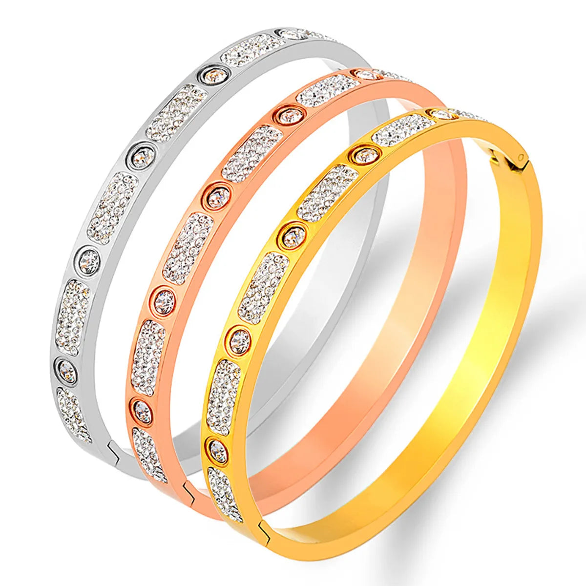 women's geometric bracelets-Elegant Basic Geometric Stainless Steel Inlay Zircon Bangle