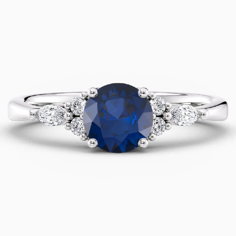 women's wedding engagement rings-1.50 Carat Round Shape Cluster Blue Sapphire Engagement Ring