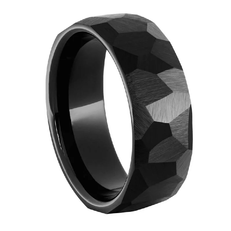 women's stack rings-Chiseled Profile Black Ceramic Ring