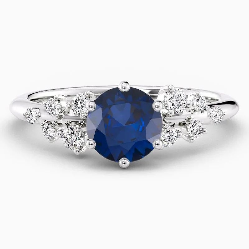 women's elegant platinum engagement rings-1.40 Carat Round Shape Snowdrift Blue Sapphire Engagement Ring