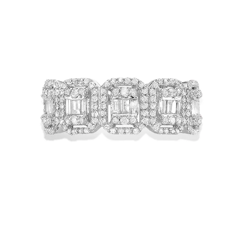 women's engagement rings with large diamonds-Baguette & Round Diamond Halo Eternity Wedding Band (1.85 ct.) in 14K Gold