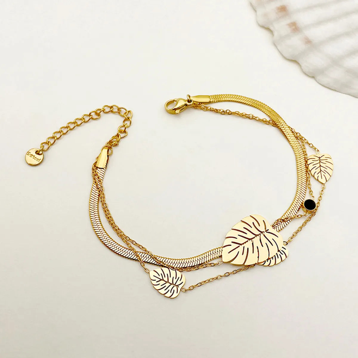 women's minimalist bracelets-Elegant Sweet Simple Style Leaves Stainless Steel Layered Plating Inlay Zircon Gold Plated Bracelets