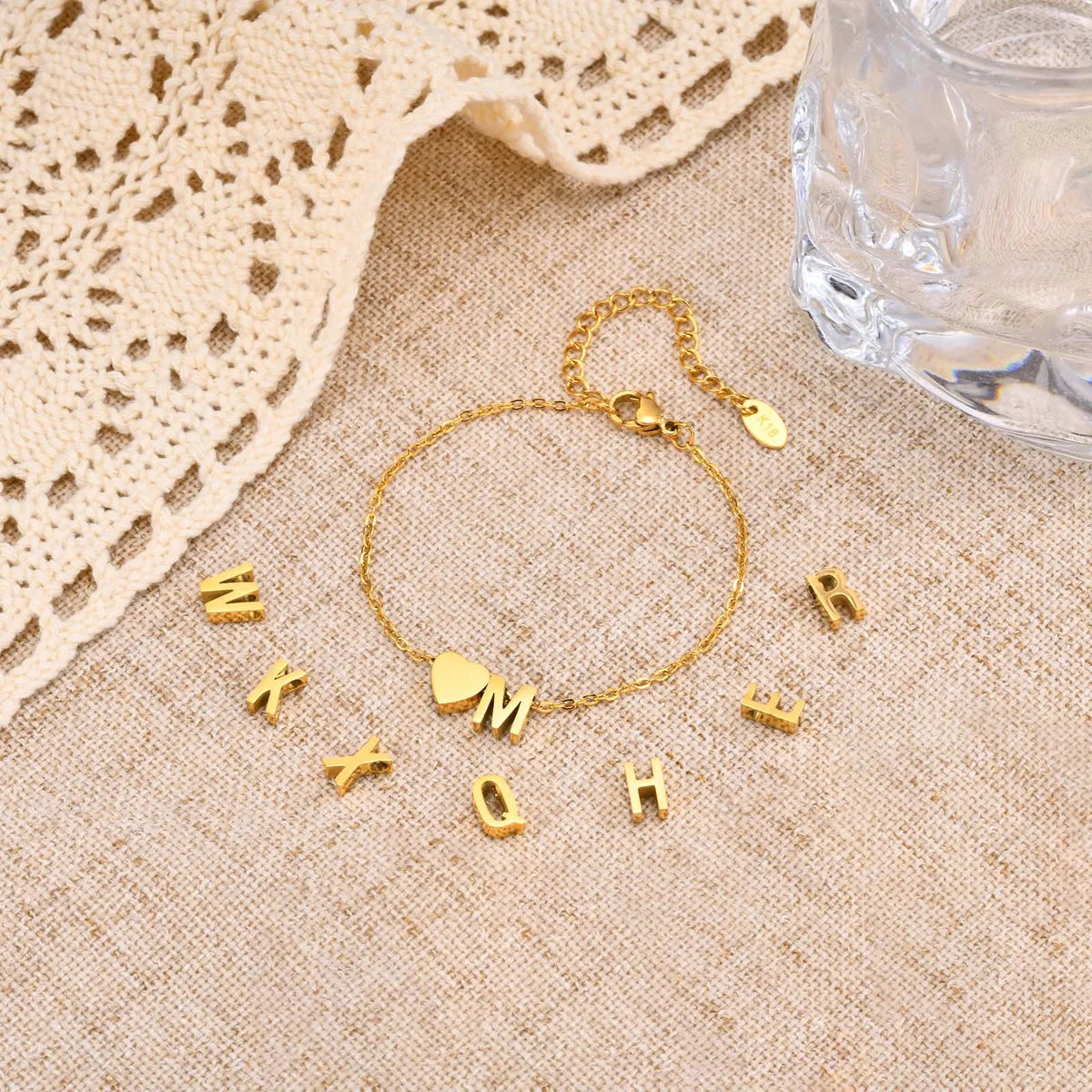 women's stackable bracelets-Simple Style Letter Heart Shape Stainless Steel Plating 18k Gold Plated Bracelets