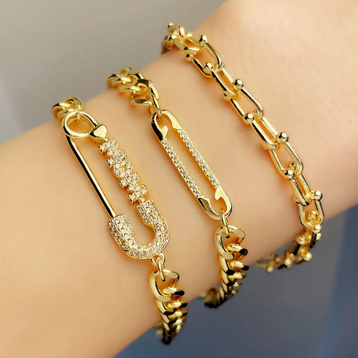 women's romantic bracelets-Fashion Paper Clip Copper Inlaid Zircon Bracelet Wholesale