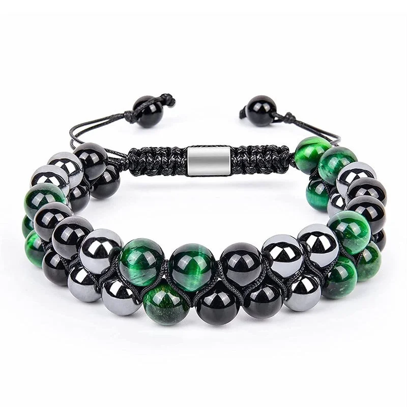 8mm-Green Tiger Eye Obsidian Black Magnet