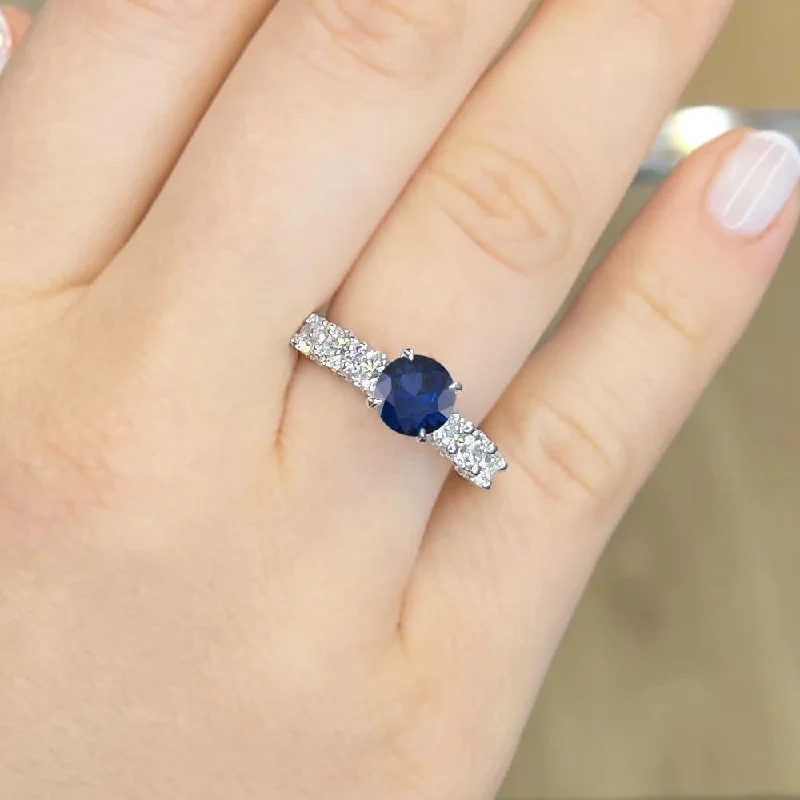 women's engagement rings with intricate designs-2.70 Carat Round Shape Floating Prong Blue Sapphire Engagement Ring