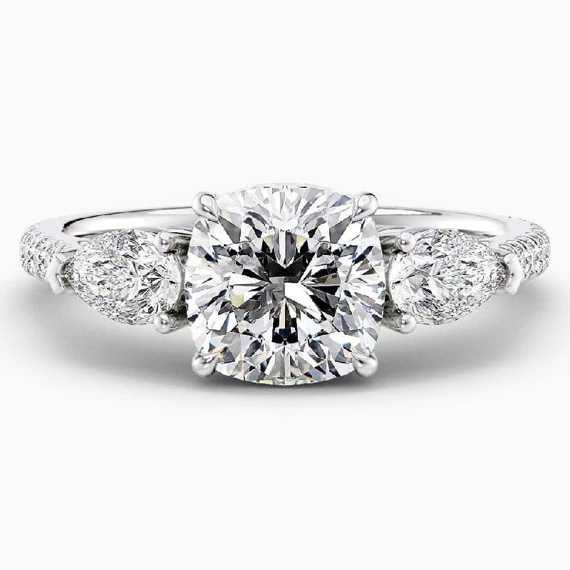 women's minimal engagement rings-2.50 Carat Cushion Cut Three Stone Natural Diamond Engagement Ring GIA Certified