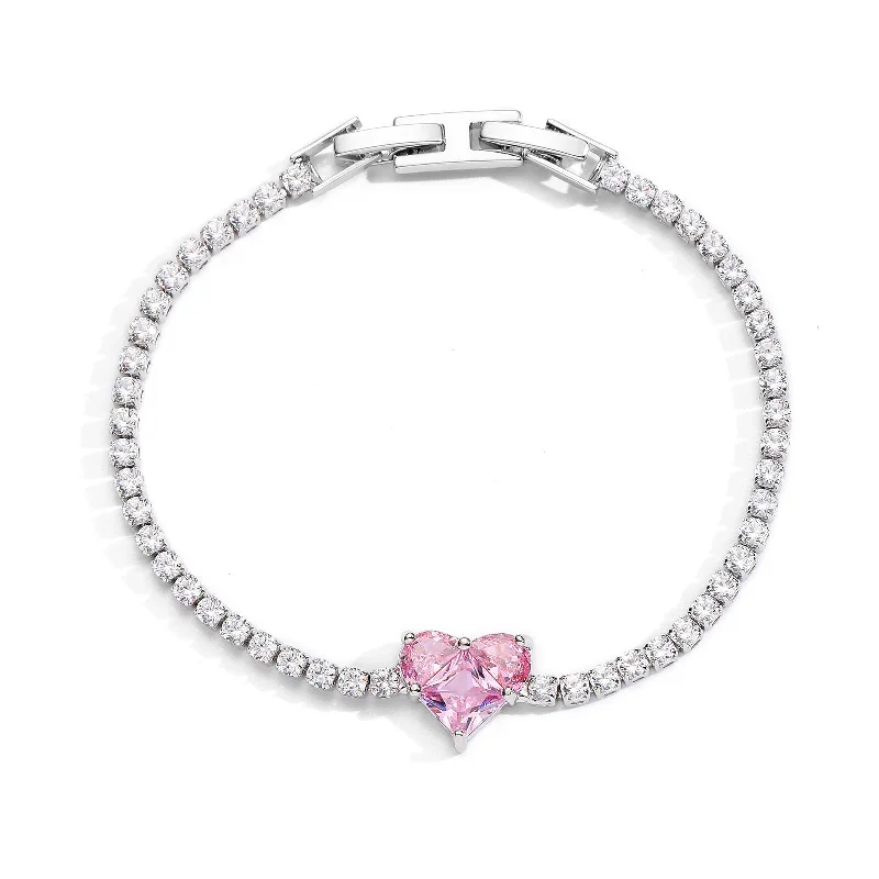 Pink Zirconium Love Heart-Yx906 Silver