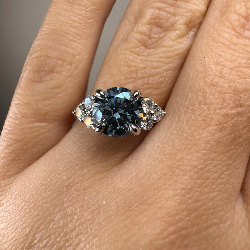 women's cushion cut diamond engagement rings-"Kiara" Round Cut Blue Diamond 2.5 Carat Diamond Shoulder Yellow Gold Engagement Ring