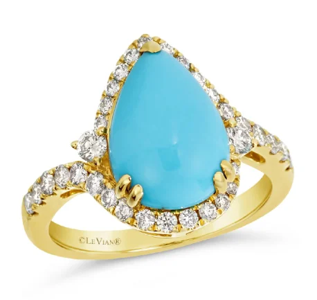 women's unique engagement rings-14K Honey Gold 3.25ct Robins Egg Blue Turquoise & 0.57cttw Diamond Ring by LeVian