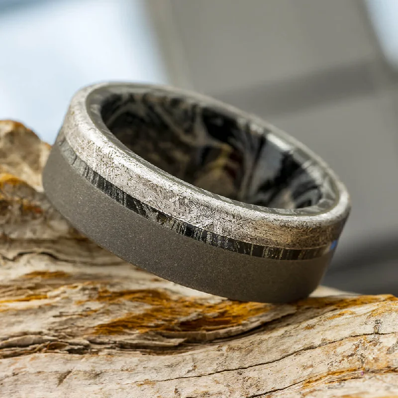 women's custom rings-Mokume Wedding Band, Meteorite Ring with Sandblasted Finish