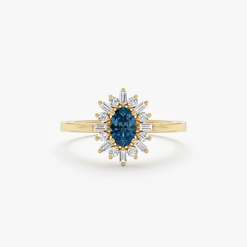 women's romantic engagement rings-Diamond Framed Blue Topaz Engagement Ring, Azulia