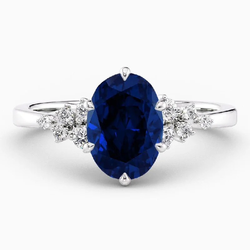 women's floral design engagement rings-2.20 Carat Oval Shape Snowdrift Blue Sapphire Engagement Ring