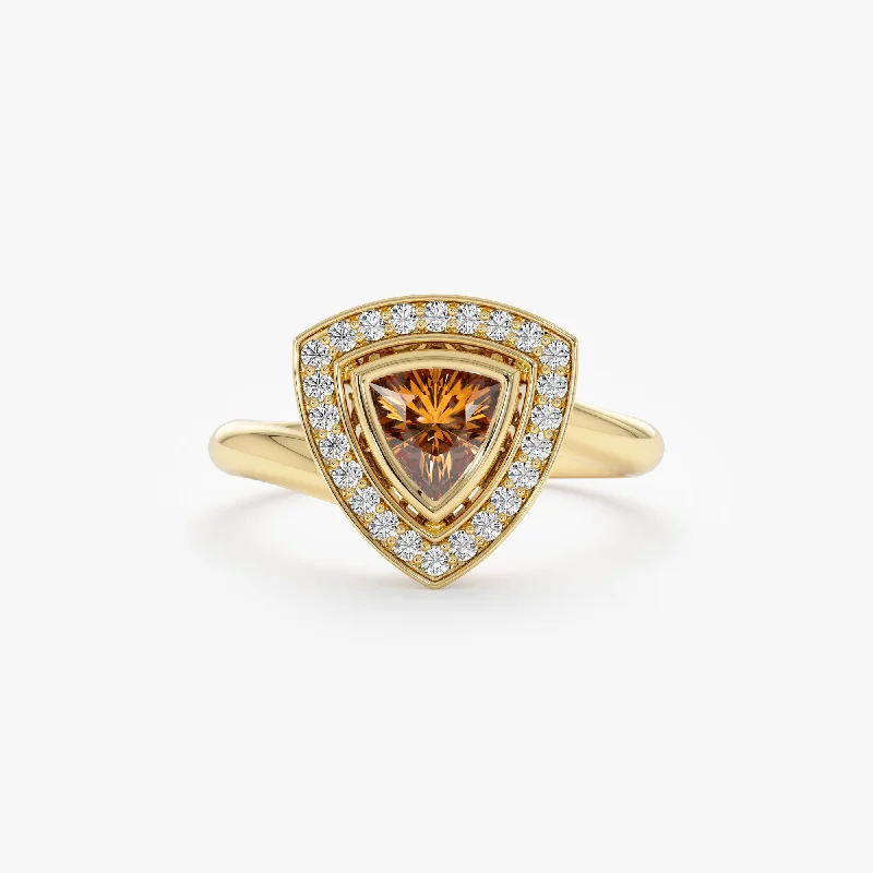 women's three-stone diamond engagement rings-Trilliant Citrine Diamond Ring, Nala