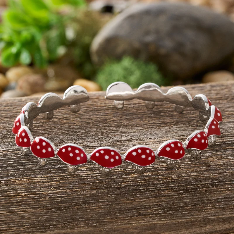 women's adjustable charm bracelets-Red and White Mushroom Cuff Bracelet