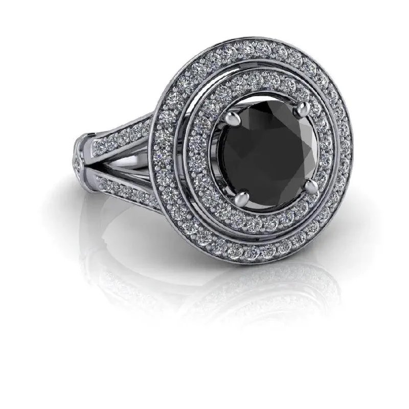 women's radiant cut engagement rings-Black Diamond Ring, Diamond Anniversary Ring 2.06 CTW