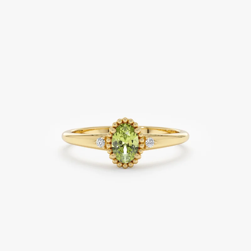 women's custom oval engagement rings-Oval Peridot Diamond Engagement Ring, Meadow