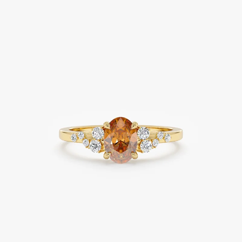 women's solitaire diamond engagement rings-Oval Citrine Diamond Accent Engagement Ring, Devi