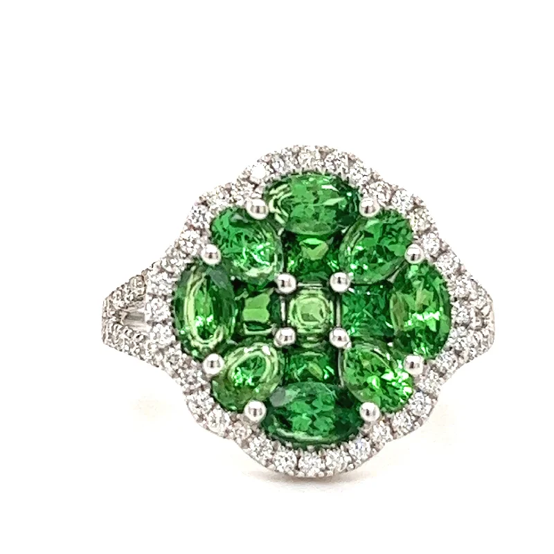 women's elegant engagement rings-Tsavorite and Diamond Ring