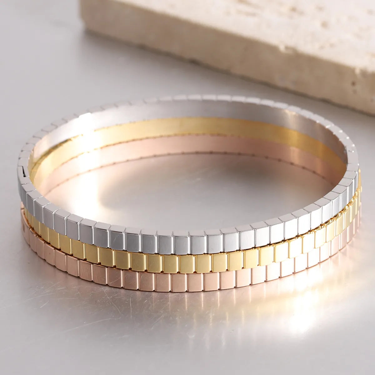 women's gold cuff bracelets-Basic Solid Color Stainless Steel Bangle In Bulk