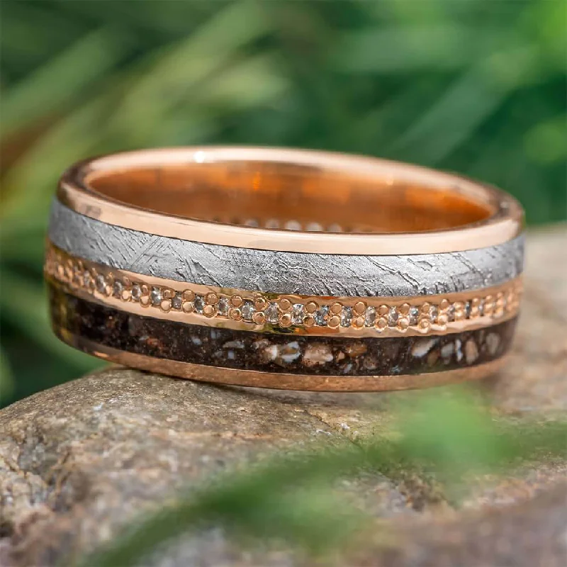 women's luxury diamond rings-Meteorite and Fossil Eternity Band in Rose Gold