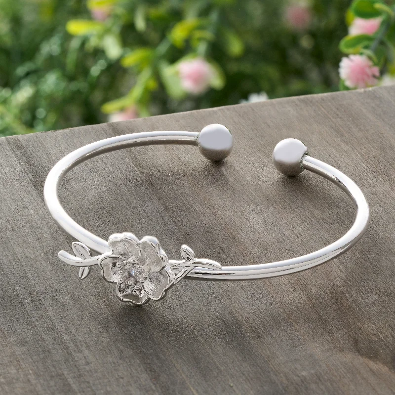 women's custom-designed bracelets-Cherry Blossom Cuff Bracelet