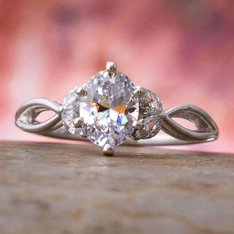 women's vintage style rings-Moissanite Engagement Ring with Diamond Leaf Accents on Band