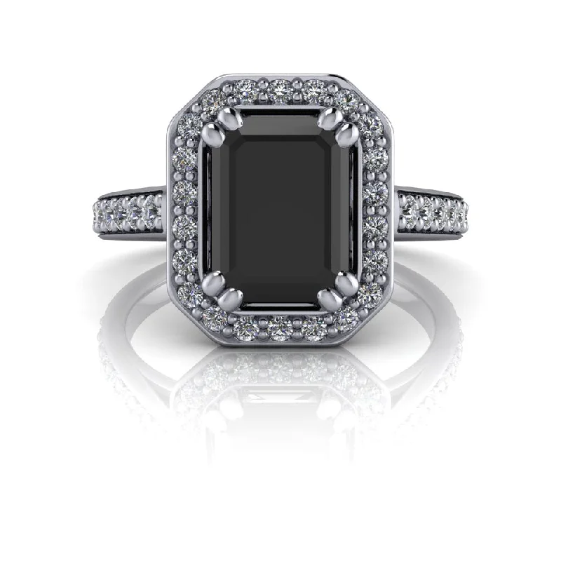 women's vintage engagement rings-Emerald Cut Black Diamond Engagement Ring