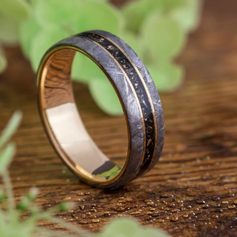 women's wide-band rings-Meteorite Men's Wedding Band With Black Stardust