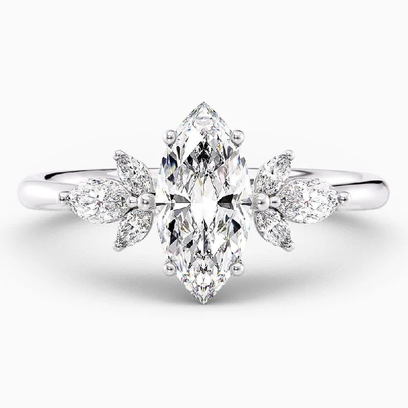 women's elegant platinum engagement rings-1.40 Carat Marquise Cut Cluster Natural Diamond Engagement Ring GIA Certified