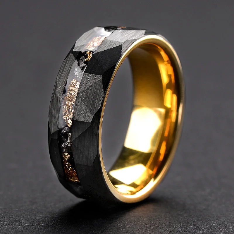 women's silver engagement rings-Tungsten Meteorite Ring for Men | Gold Plated Wedding Band | 8mm