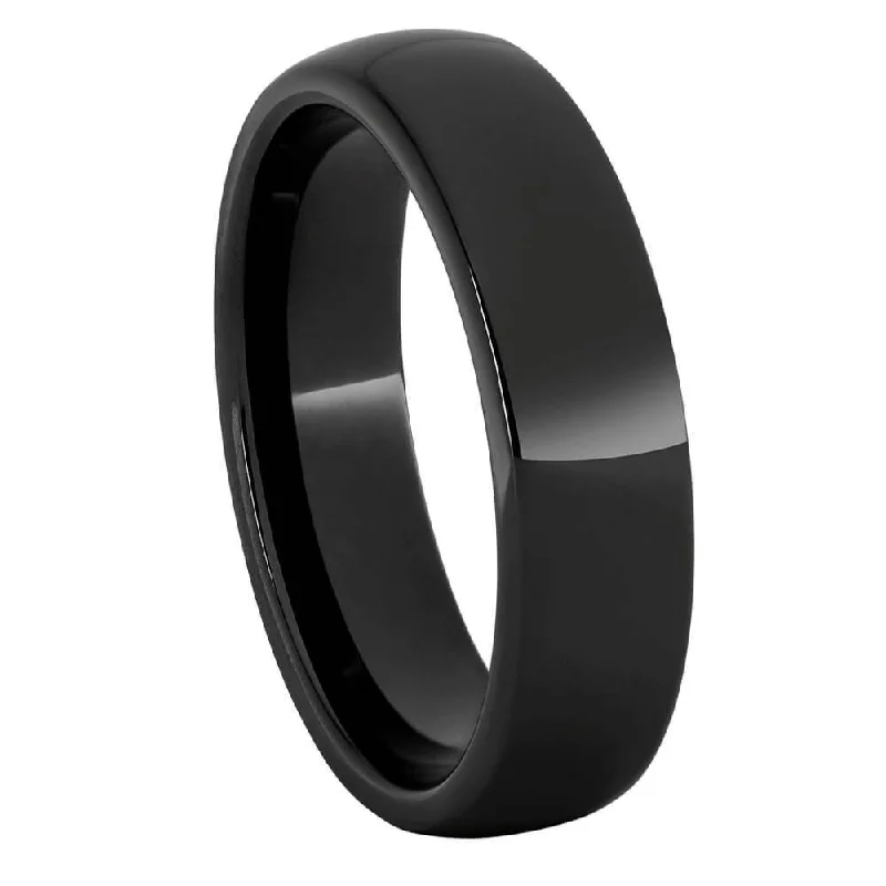 women's statement cocktail rings-Women's 6mm Domed Black Ceramic Ring