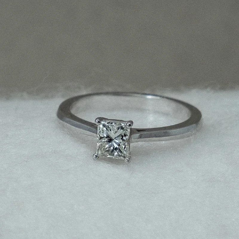 women's engagement rings with white sapphires-Solitaire Princess Cut Diamond Ring White Gold