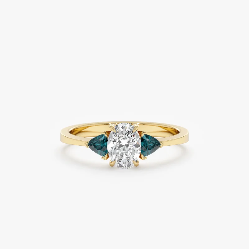 women's platinum wedding engagement rings-Teal Sapphire Diamond Engagement Ring, Katja