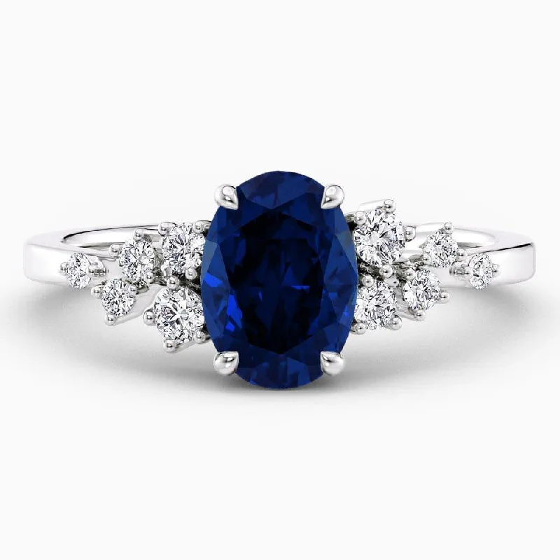 women's engagement rings with a twisted band-1.70 Carat Oval Shape Snowdrift Blue Sapphire Engagement Ring