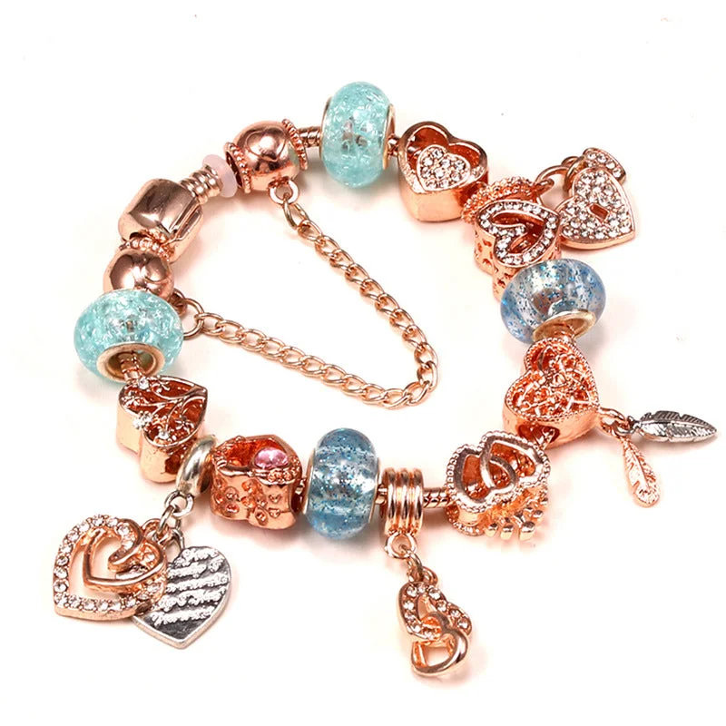 women's custom-designed bracelets-Sweet Heart Shape Crown Flower Copper Bracelets In Bulk