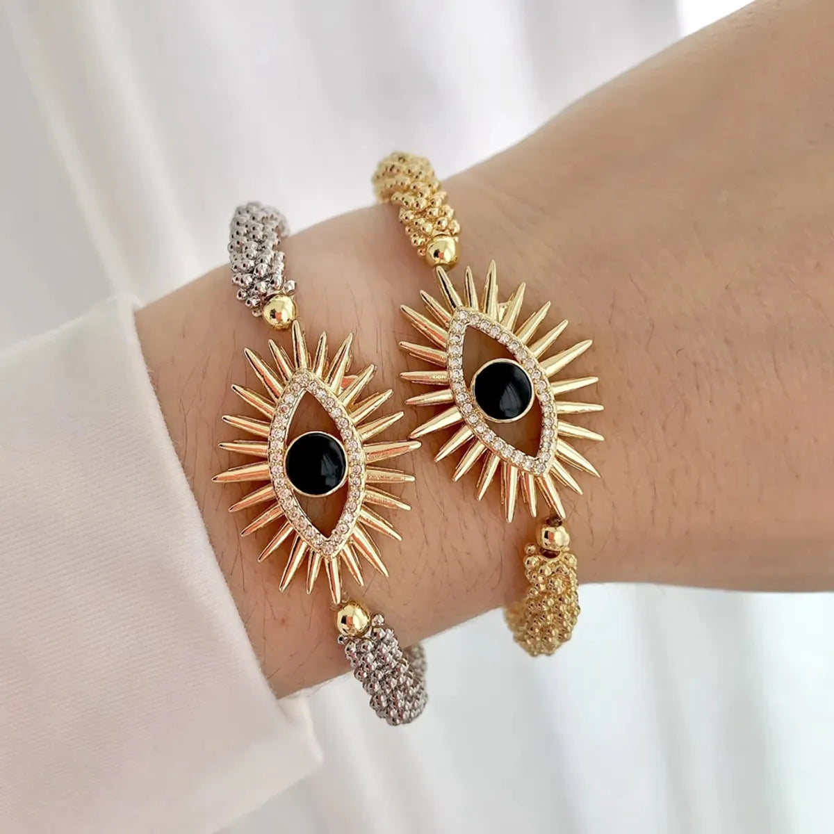 women's twisted bangles-Copper 18K Gold Plated Inlay Devil's Eye Eye Zircon Bracelets